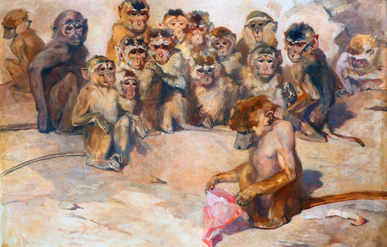 Photo wallpaper picture, monkey, Dutch artist, Cornelis Mension, Cornelis Mension, A bunch of monkeys
