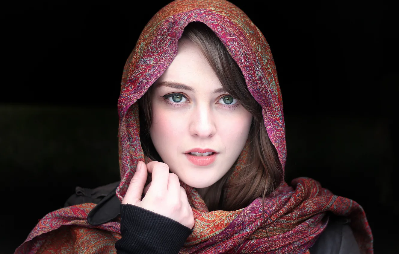 Photo wallpaper look, girl, shawl, Imogen