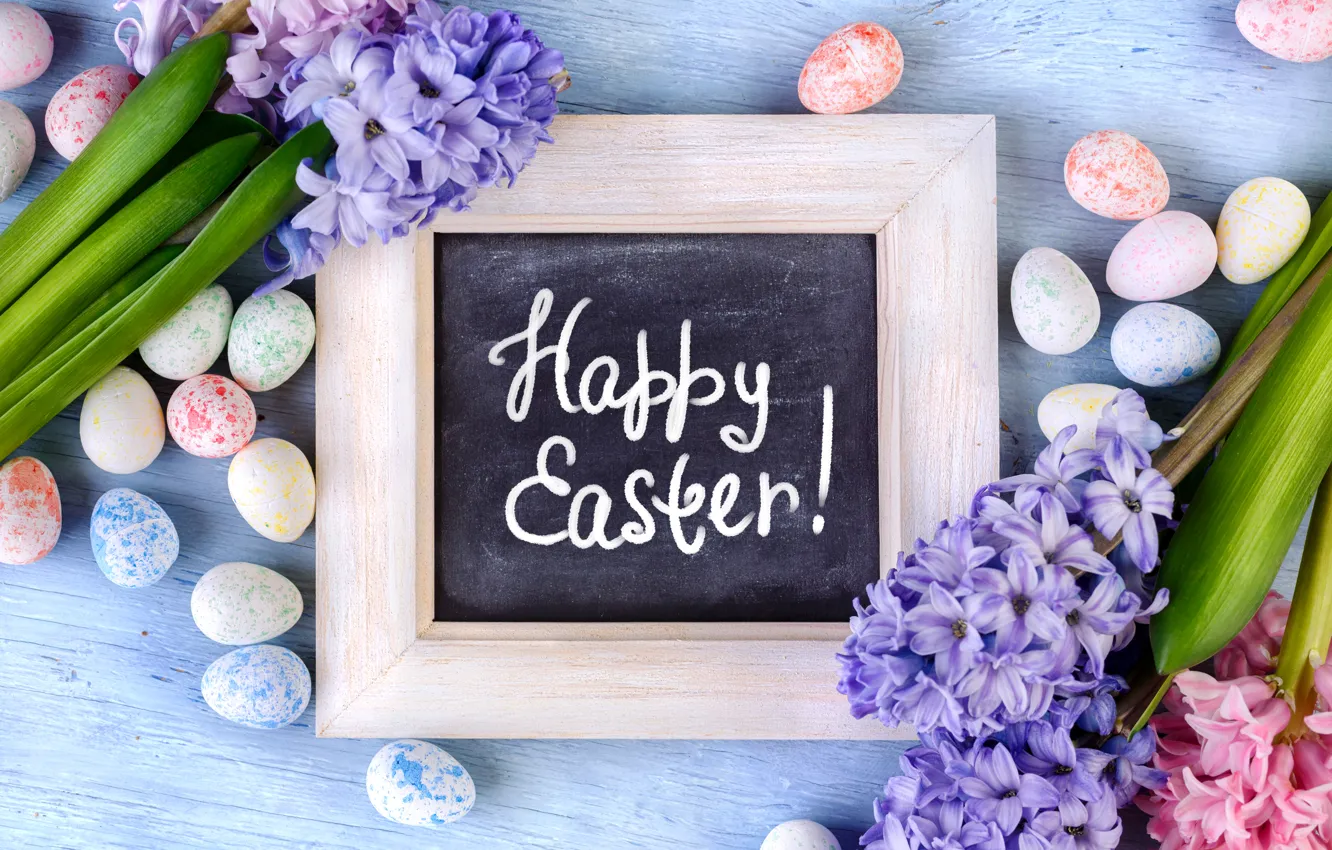 Photo wallpaper spring, Easter, happy, Easter, hyacinths, Eggs, Hyacinths