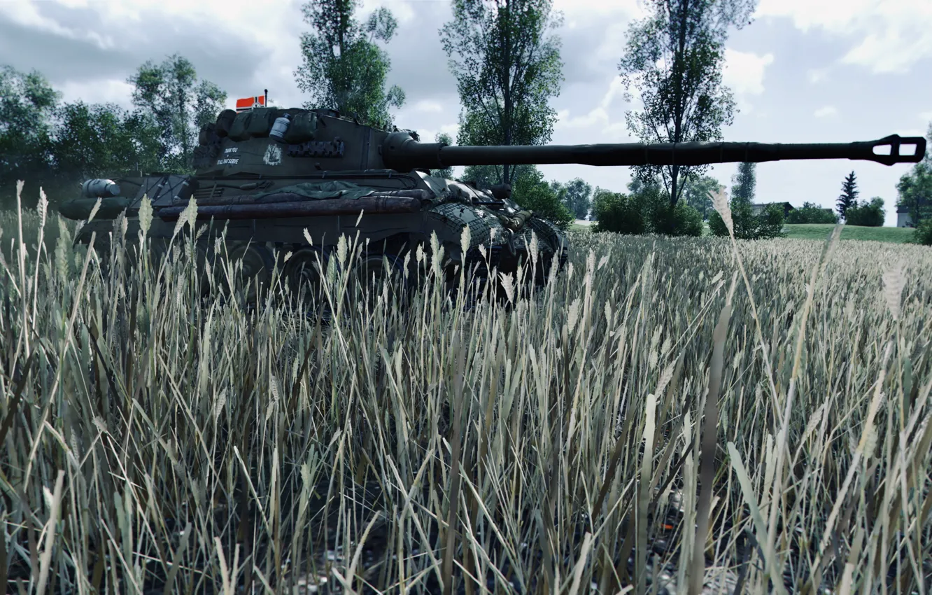 Photo wallpaper HDR, game, trees, field, tiger, WoT, tank, World of Tanks