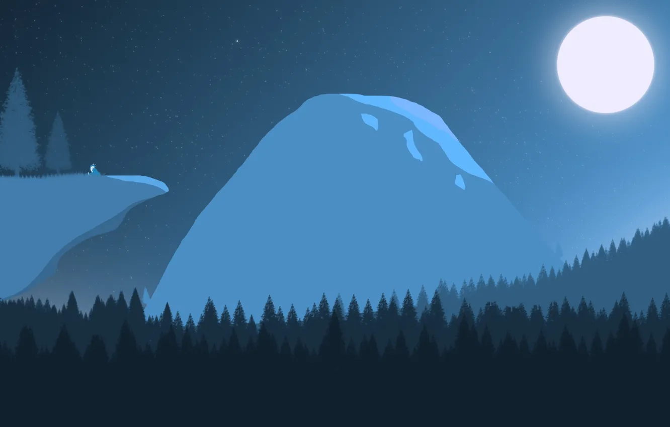 Photo wallpaper field, forest, stars, landscape, mountains, night, lights, rocks