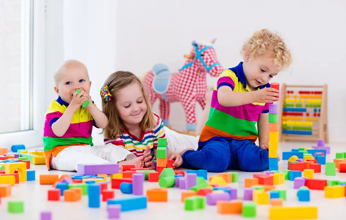 Photo wallpaper children, the game, colorful, designer, toy, blocks, playing, Kids