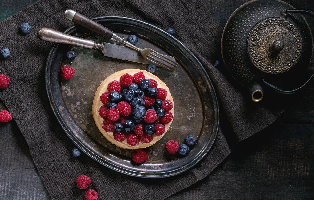 Photo wallpaper berries, raspberry, blueberries, pie, tray, Natasha Breen