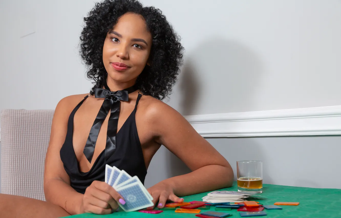 Photo wallpaper cleavage, model, awesome, Poker, sexy woman, table, gorgeous, posing