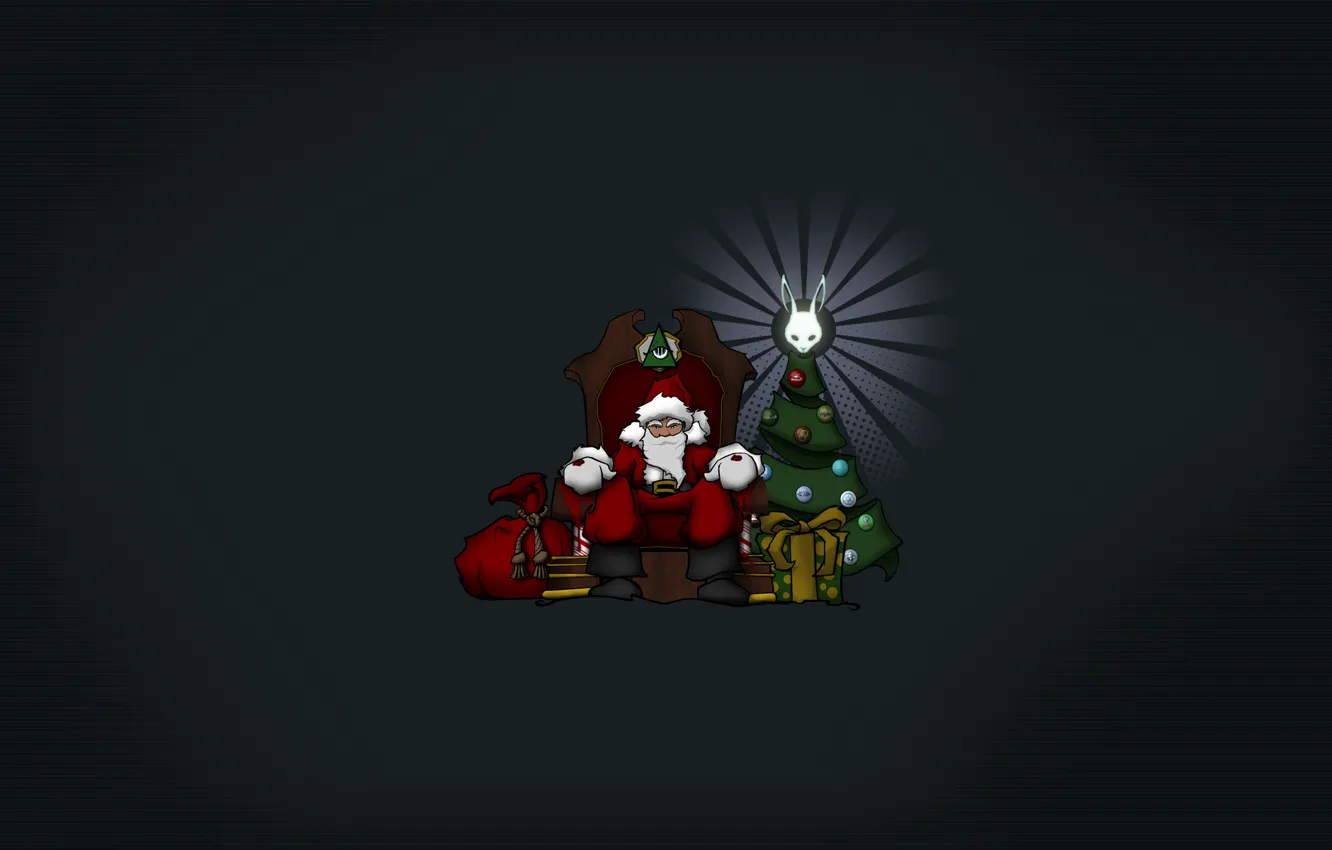 Photo wallpaper minimalism, Santa, the dark background, sitting at the Christmas tree