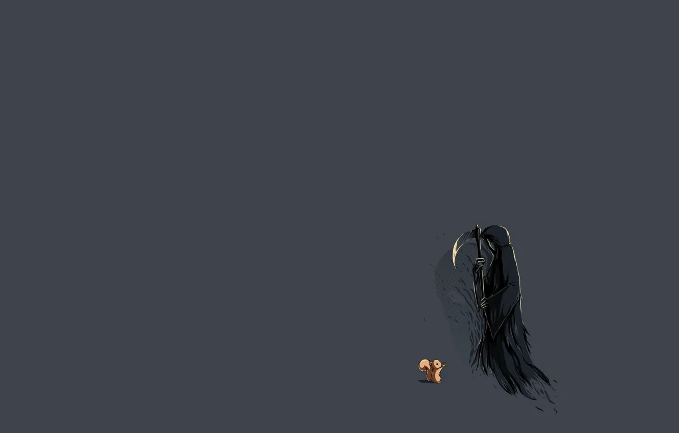 Photo wallpaper grey background, the grim Reaper, squirrel