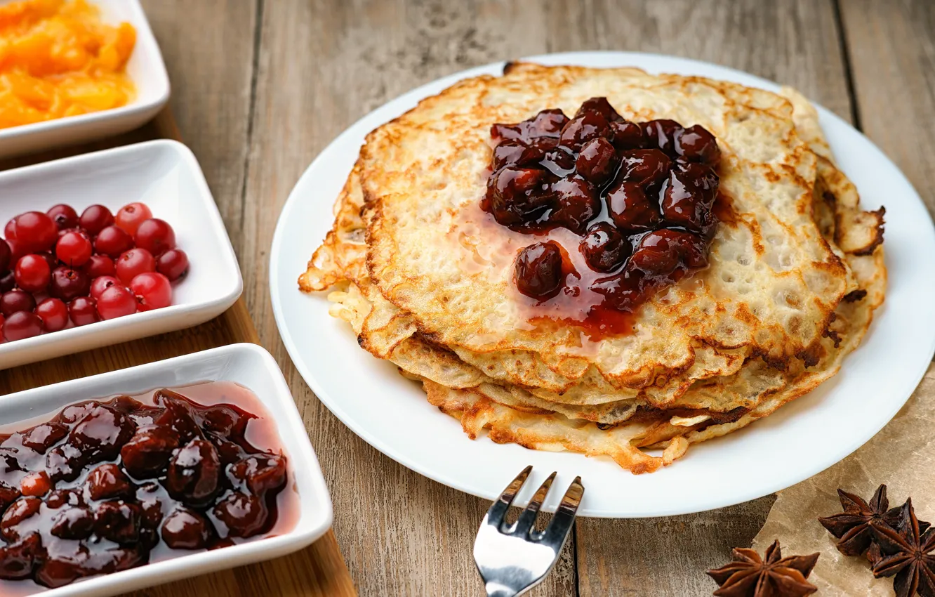 Photo wallpaper berries, pancakes, jam