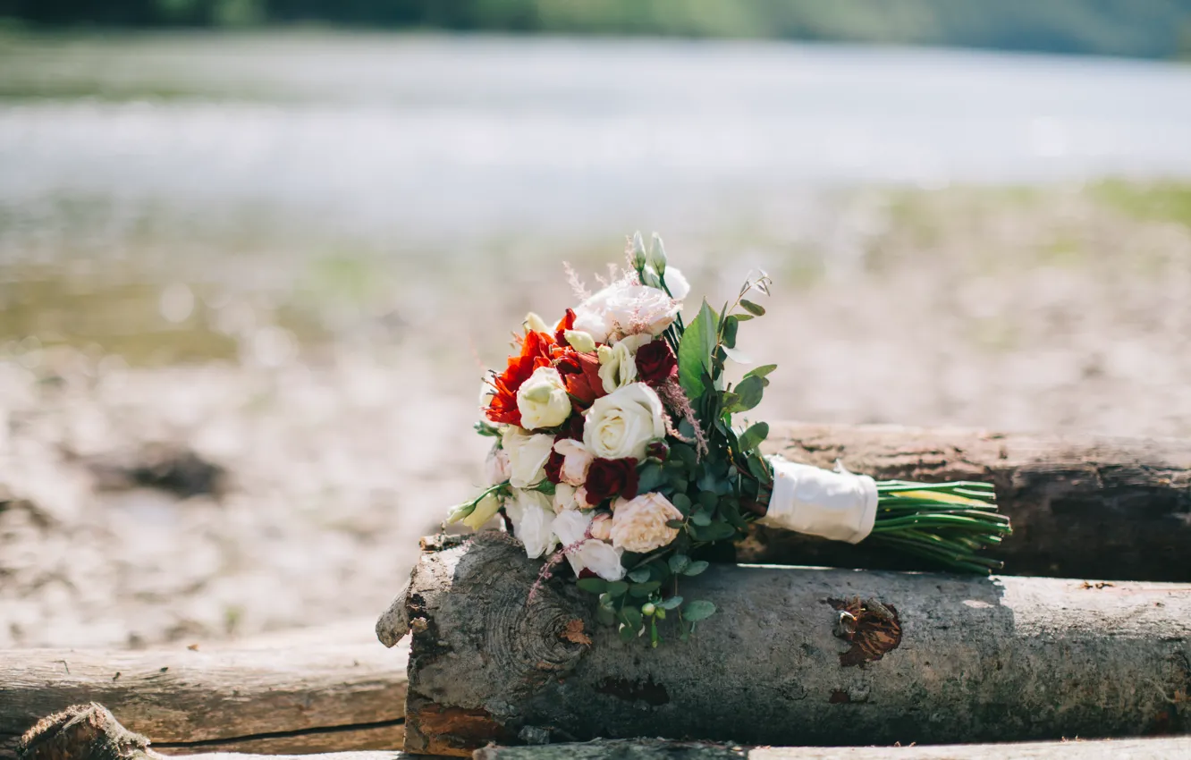 Photo wallpaper flowers, stones, bouquet