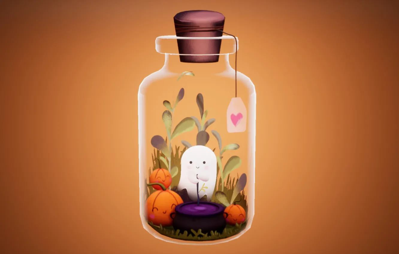 Photo wallpaper bottle, Ghost, Halloween, potion, by Samuel Fernandez