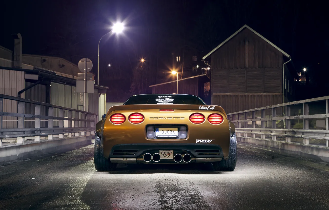 Photo wallpaper Corvette, Bridge, Rear view, Brown, C5