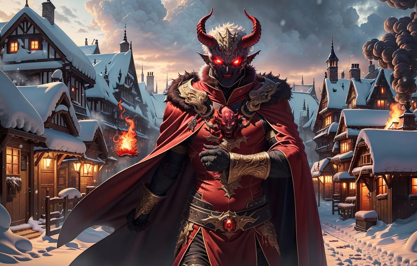 Photo wallpaper winter, snow, the city, street, building, the demon