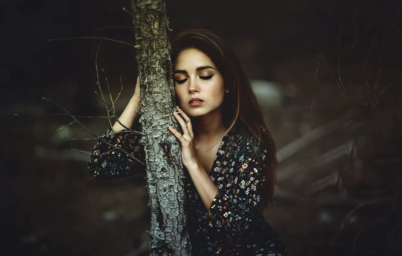 Wallpaper girl, nature, tree for mobile and desktop, section девушки ...