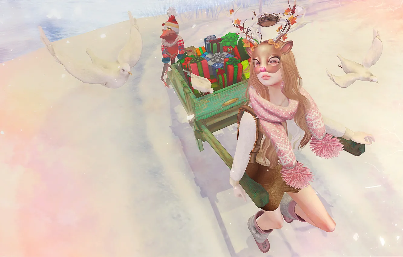 Photo wallpaper girl, rendering, background