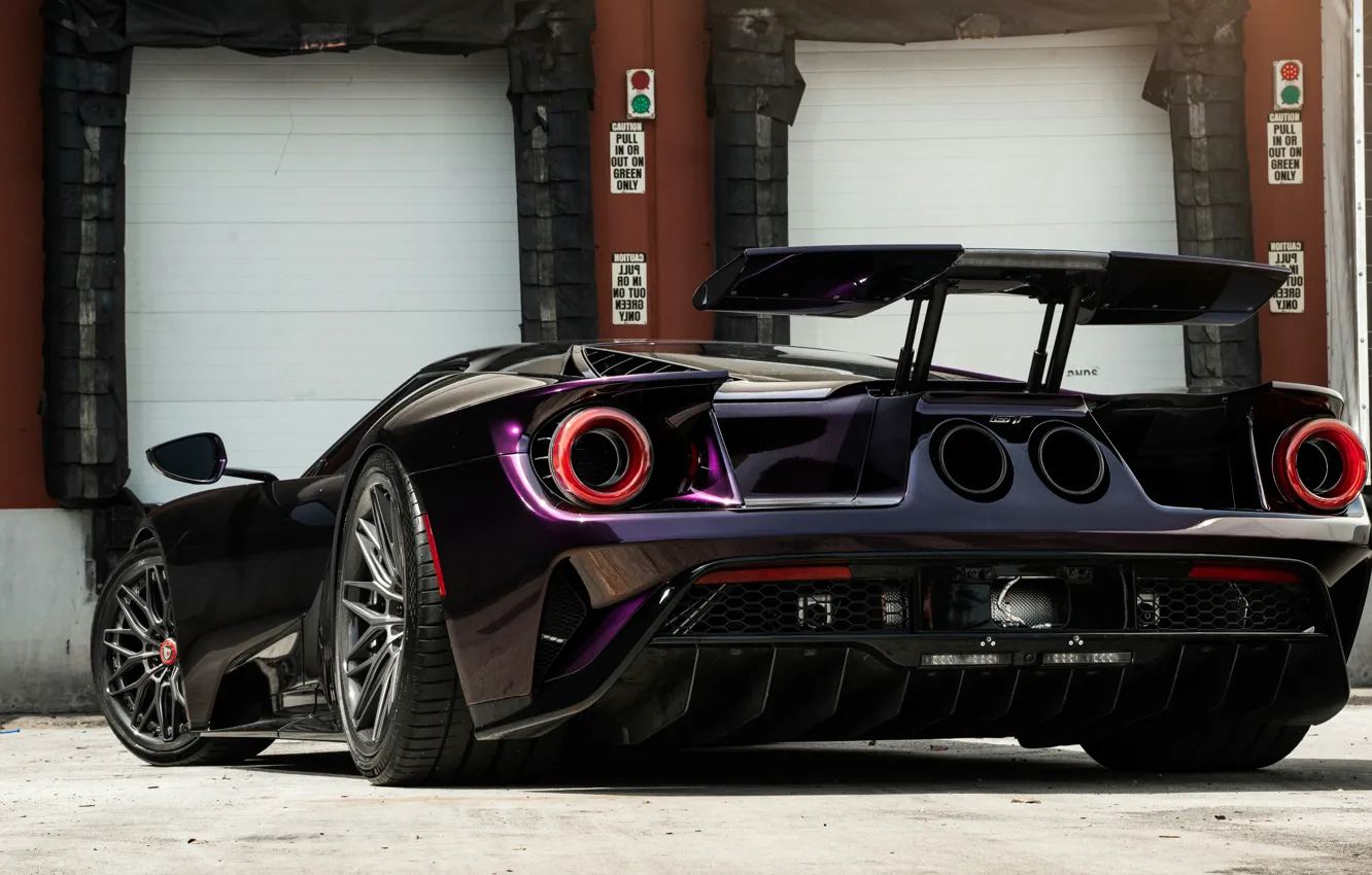 Photo wallpaper Ford, Ford, Ford GT, Purple, Purple, Sports car, Sportcar, Rear view