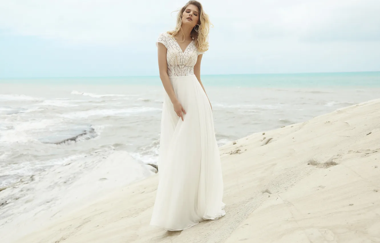 Photo wallpaper girl, dress, beautiful, model, wedding, cute, posing, long-haired