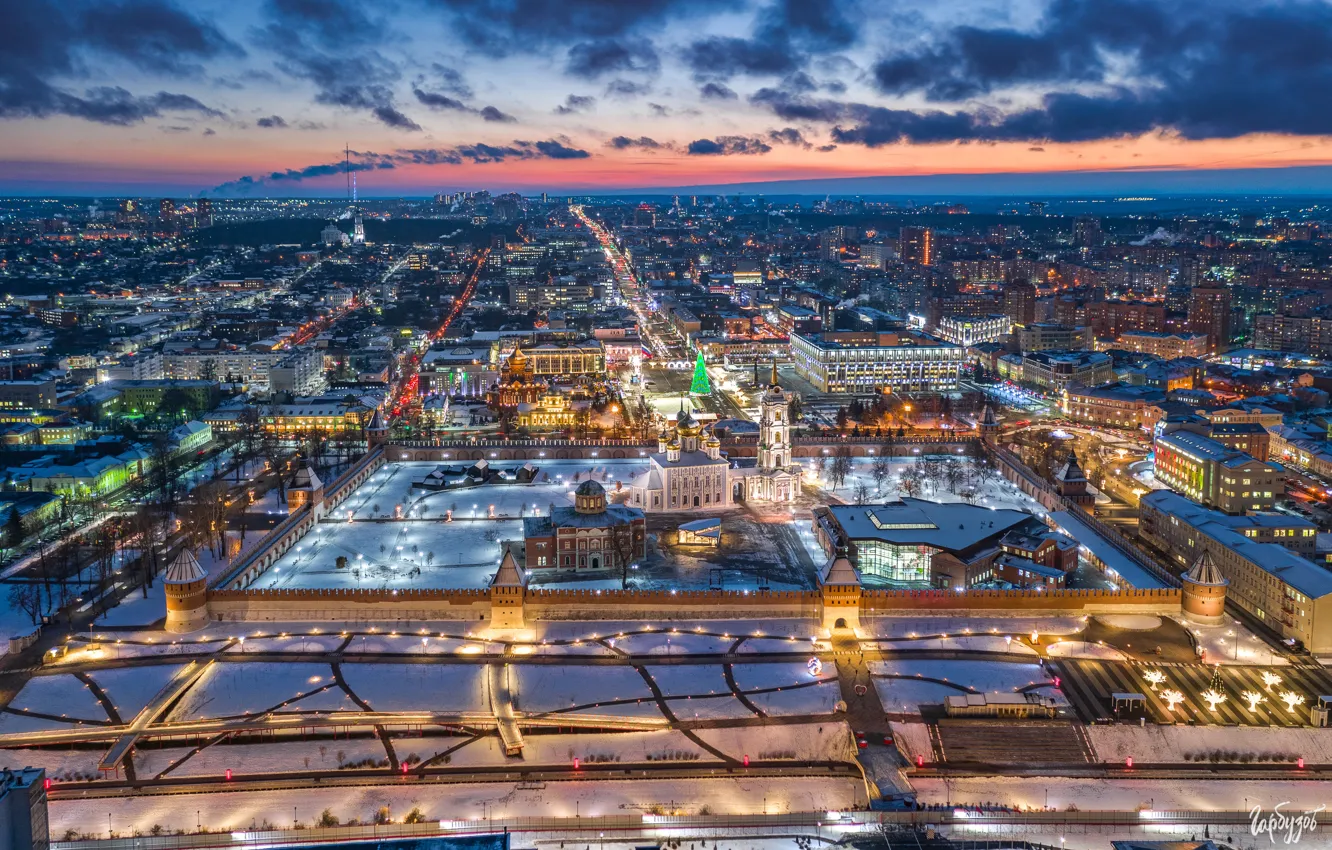 Photo wallpaper winter, building, home, panorama, temple, fortress, Russia, night city