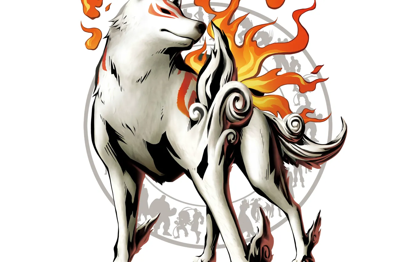Photo wallpaper lights, flame, wolf, silhouette, fire, deity, wolf, God