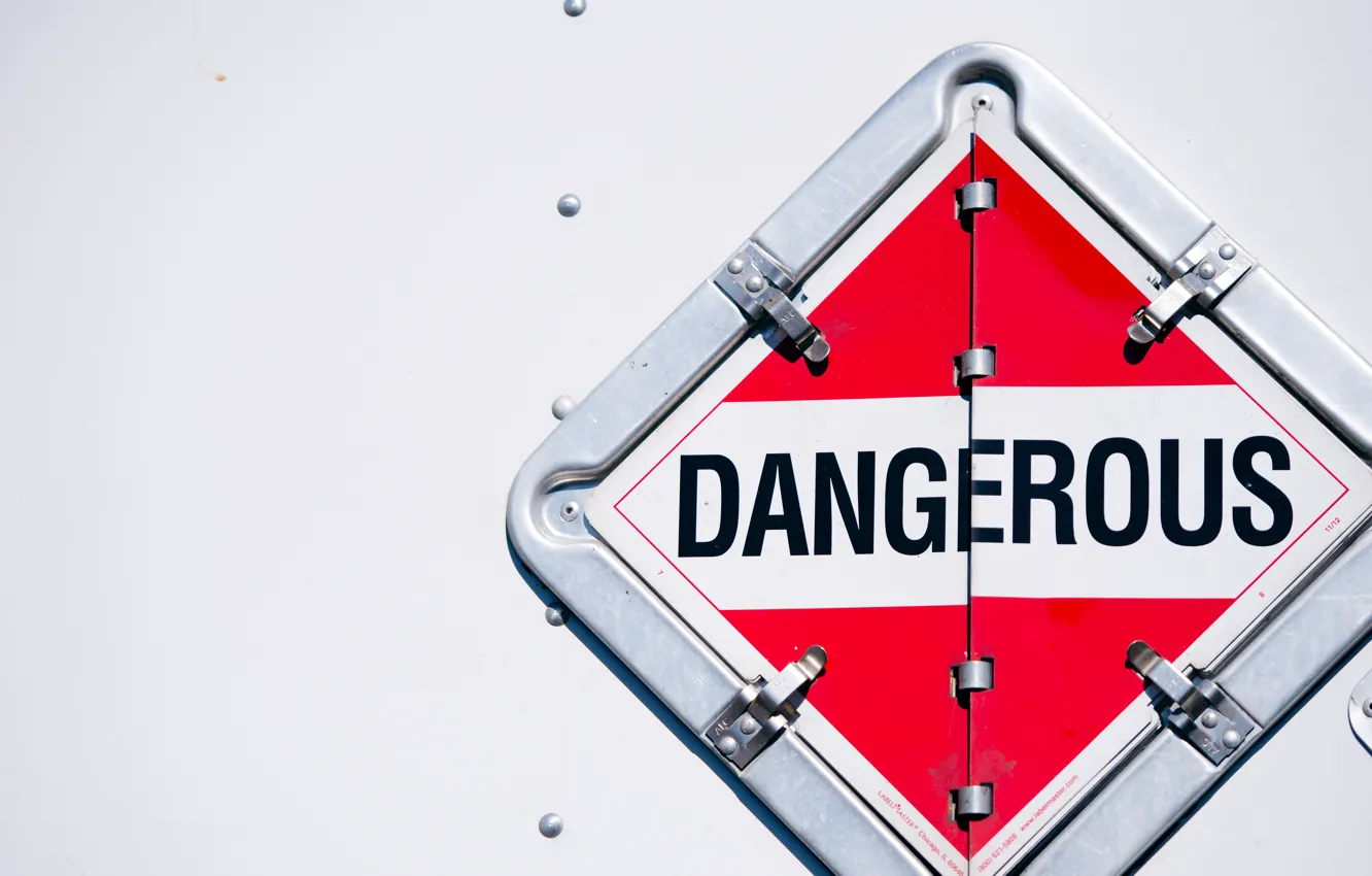 Photo wallpaper metal, logo, danger, door