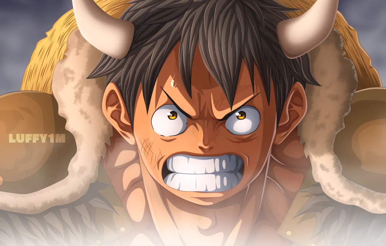 Photo wallpaper anger, horns, guy, One Piece, Monkey D. Luffy