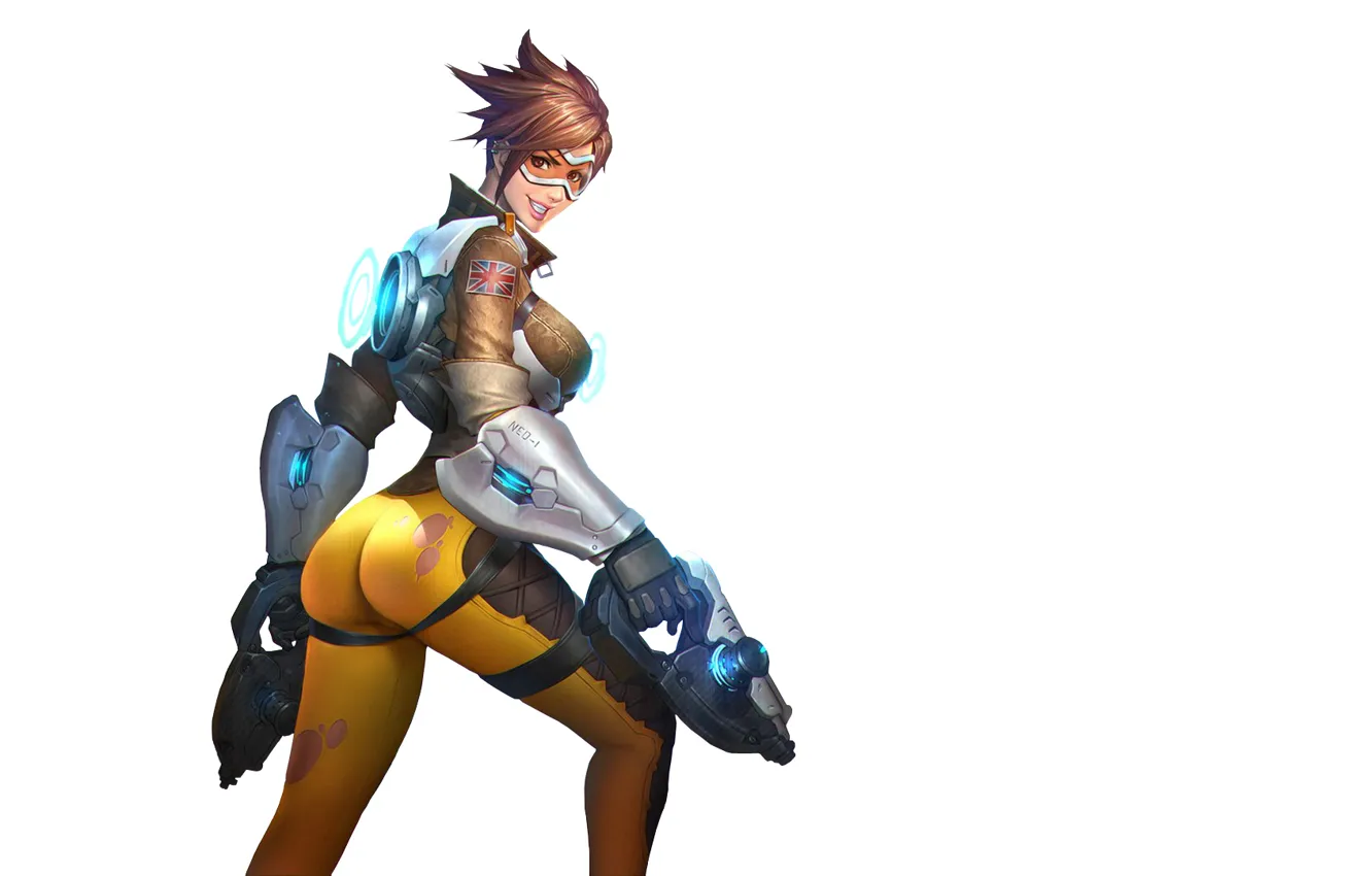 Photo wallpaper ass, chest, look, smile, weapons, gun, ass, weapon