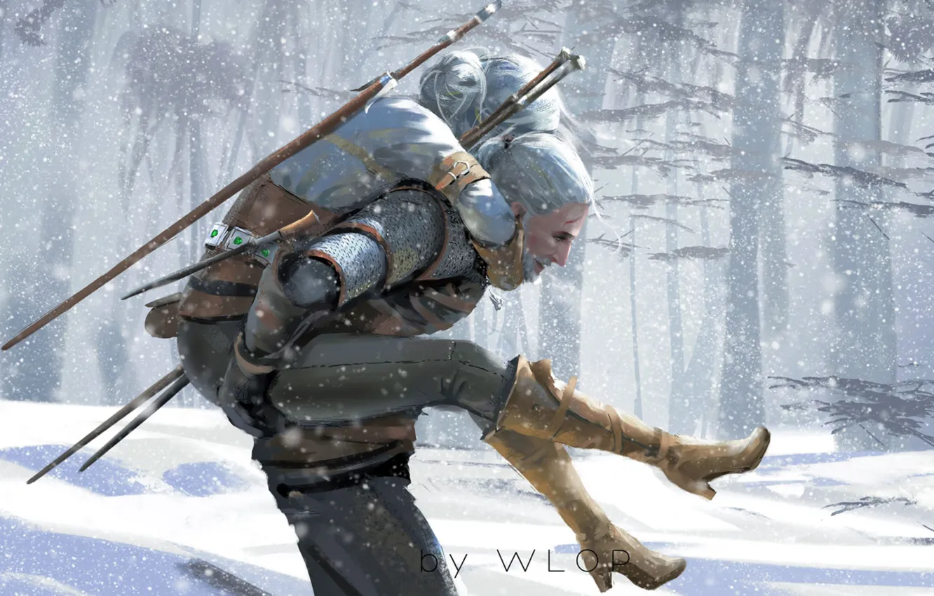Photo wallpaper Winter, Figure, The game, Snow, Sword, Art, Art, Winter