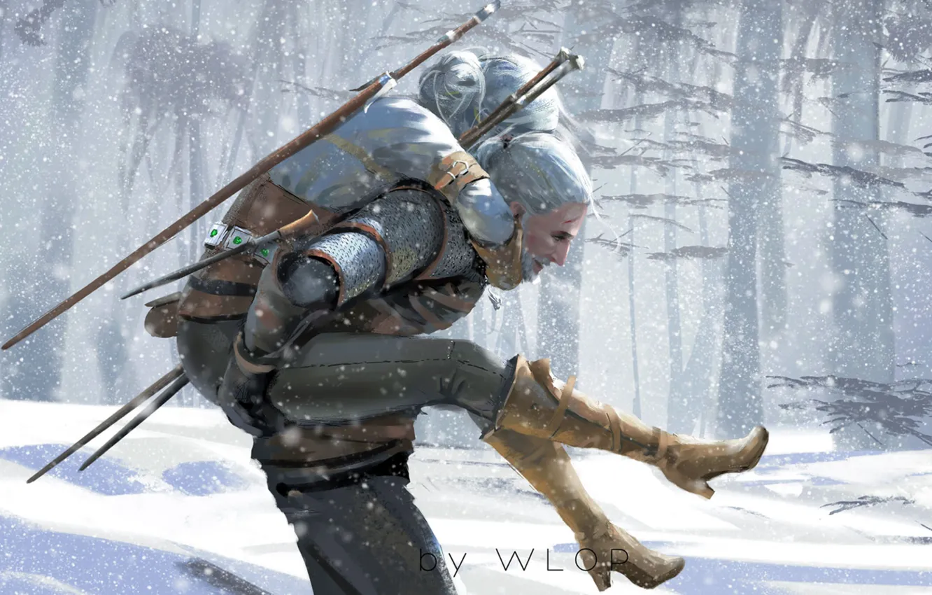 Photo wallpaper winter, snow, the game, figure, sword, art, artist, sword