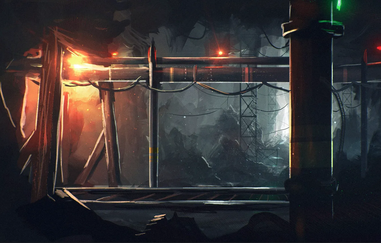 Photo wallpaper light, dark, art, pipe, mine