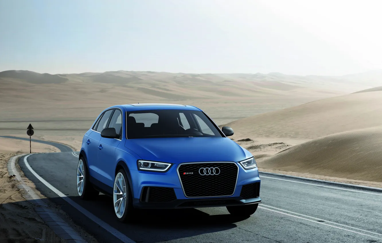 Photo wallpaper auto, asphalt, blue, Audi, xenon, sport, desert, track