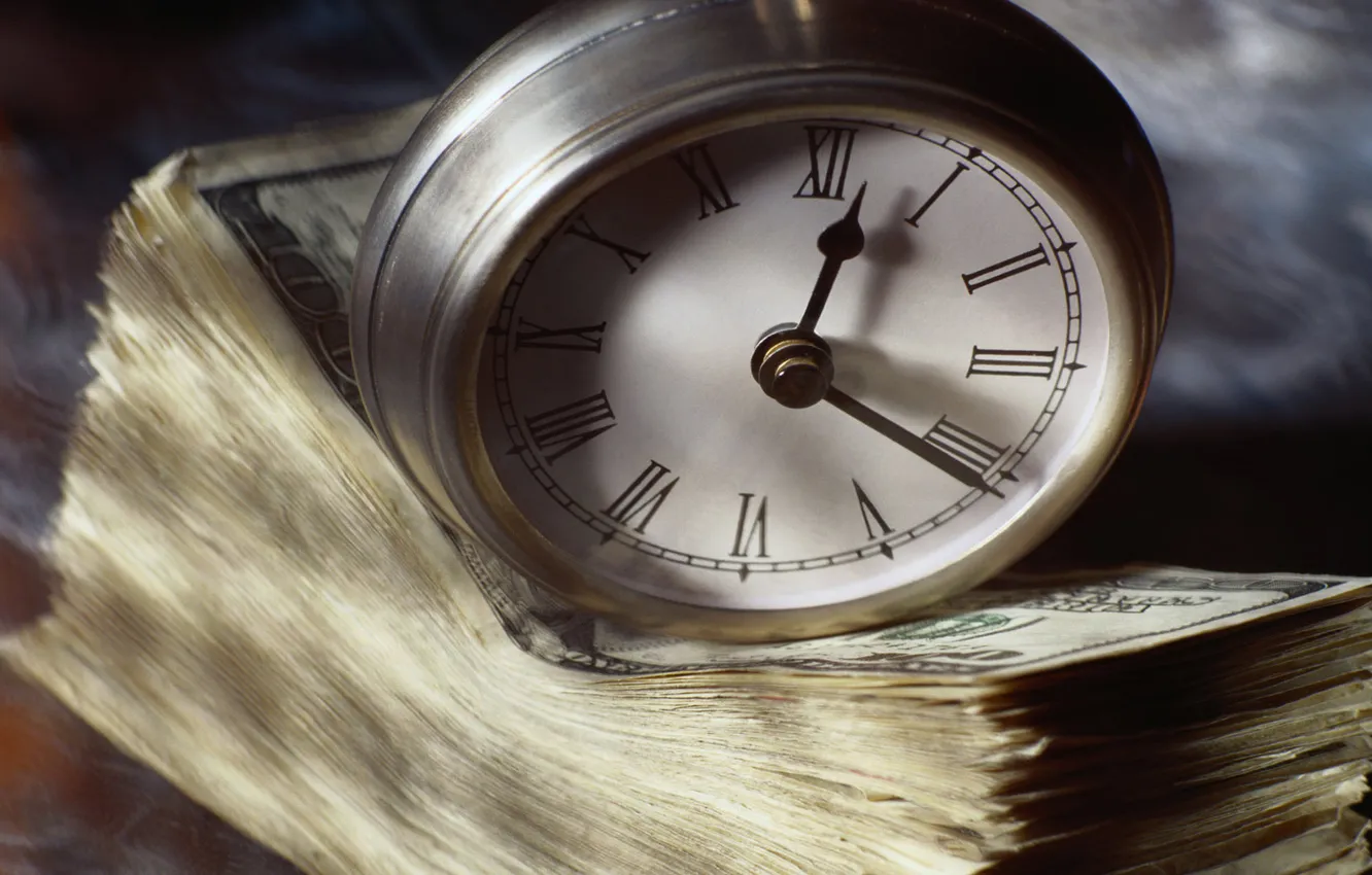 Photo wallpaper macro, time, watch, money, stack, bills