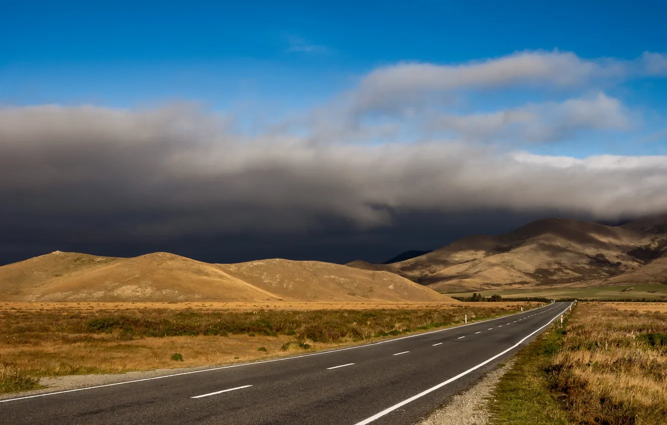 Photo wallpaper road, field, the sky, landscape