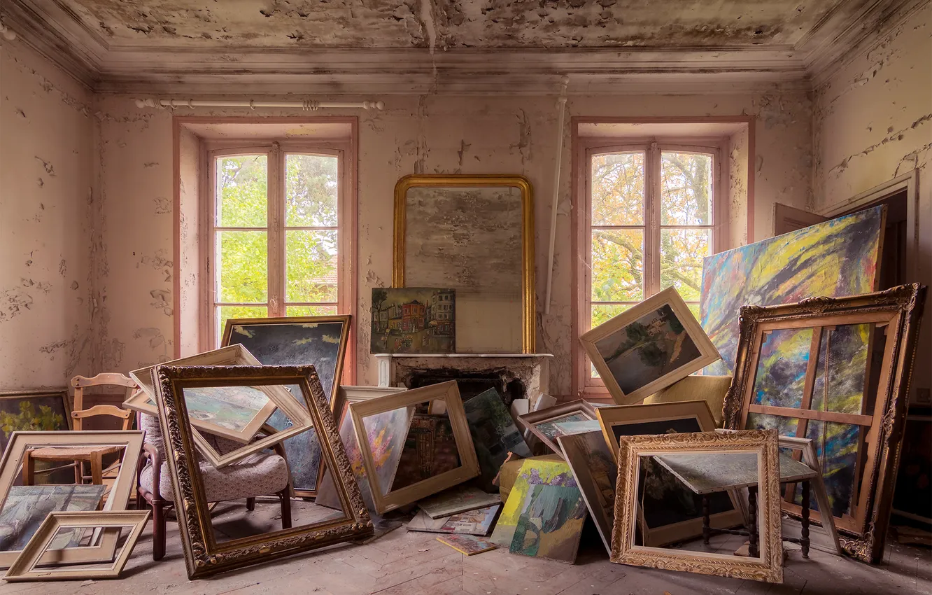 Photo wallpaper trees, picture, room, window, sunlight