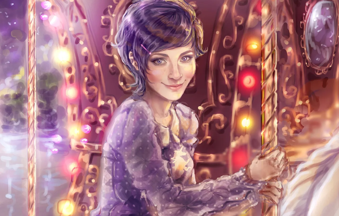 Photo wallpaper look, girl, smile, hair, art, painting, Sillselly