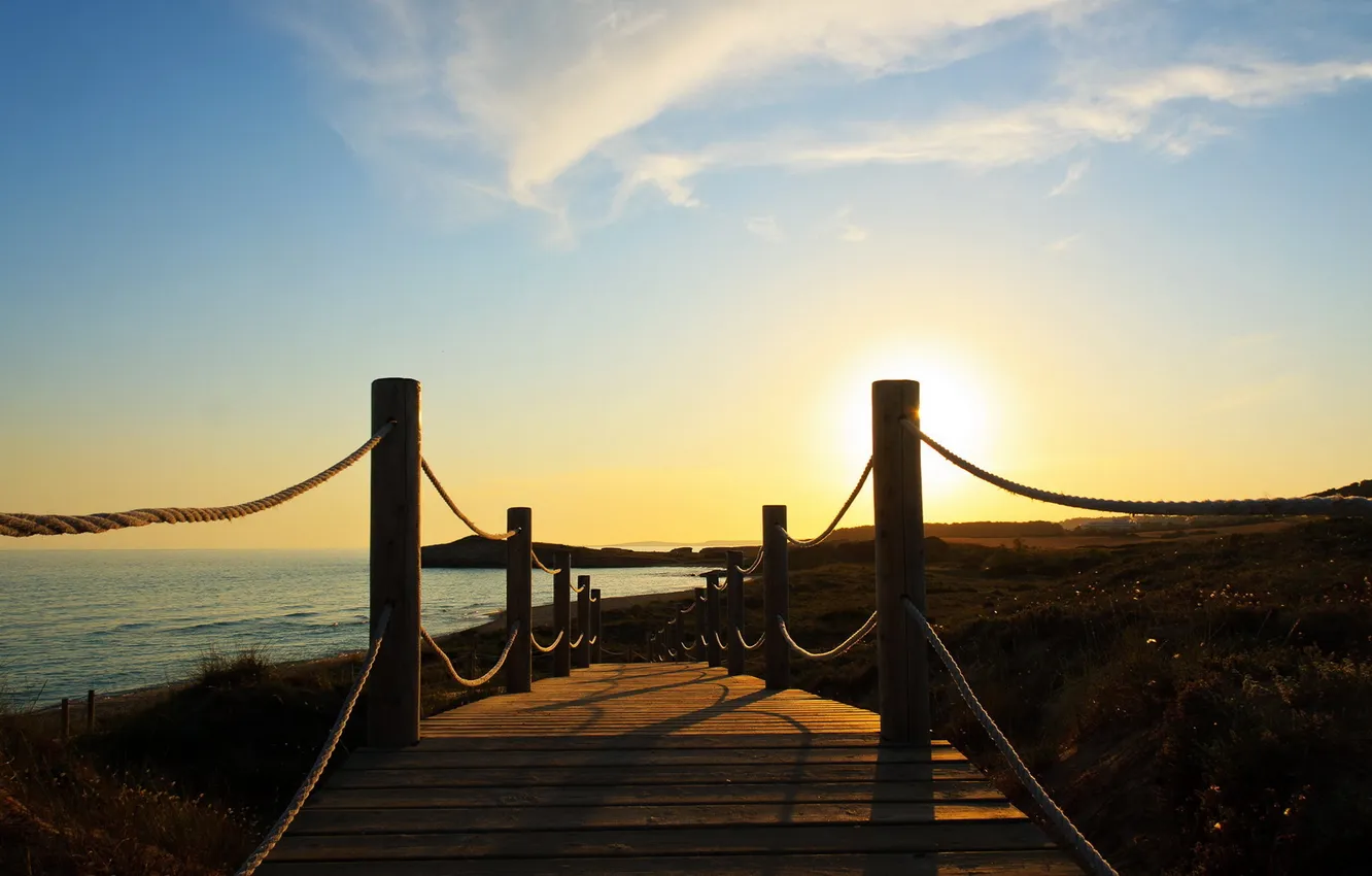 Photo wallpaper the sky, landscape, sunset, bridge