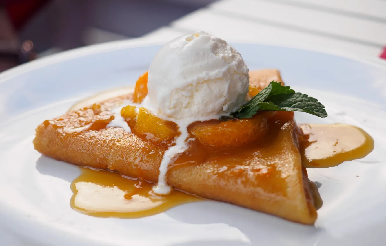 Photo wallpaper ice cream, mint, pancakes