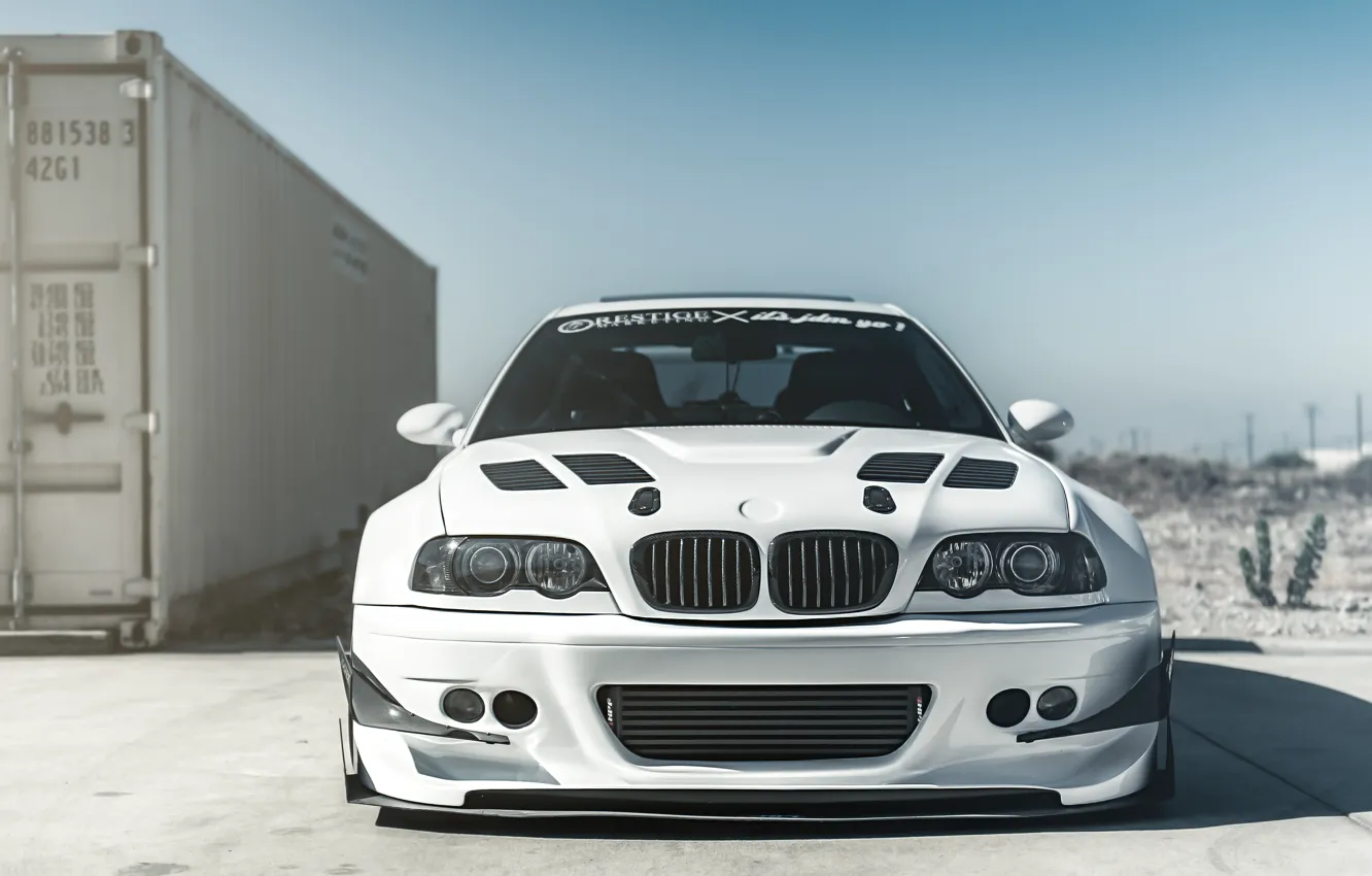 Photo wallpaper white, bmw, BMW, white, tuning, front, e46