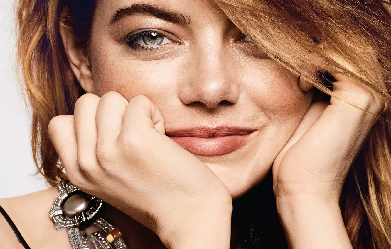 Photo wallpaper look, girl, face, smile, decoration, Emma Stone, it