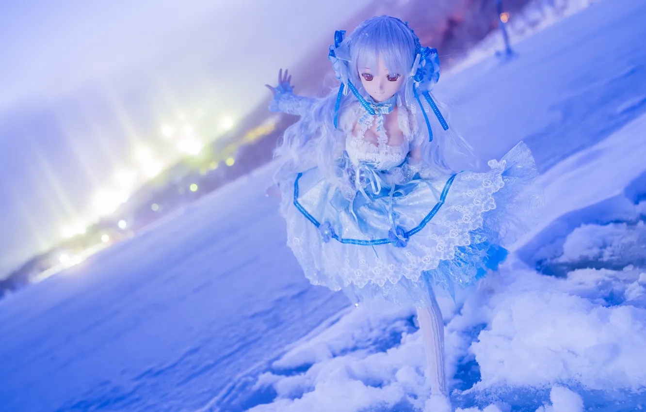 Photo wallpaper winter, snow, mood, toy, doll