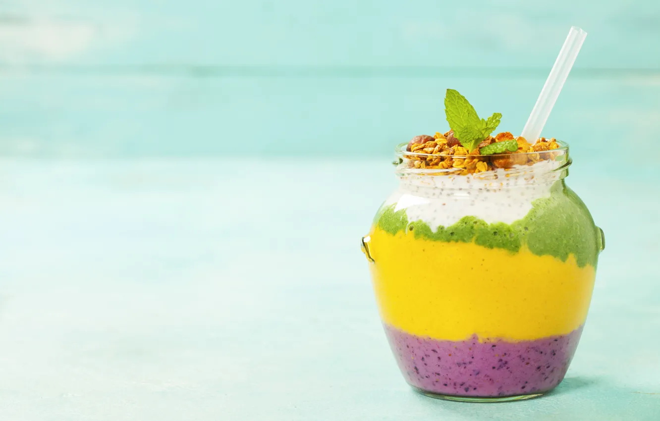 Photo wallpaper berries, nuts, drink, fruit, smoothies