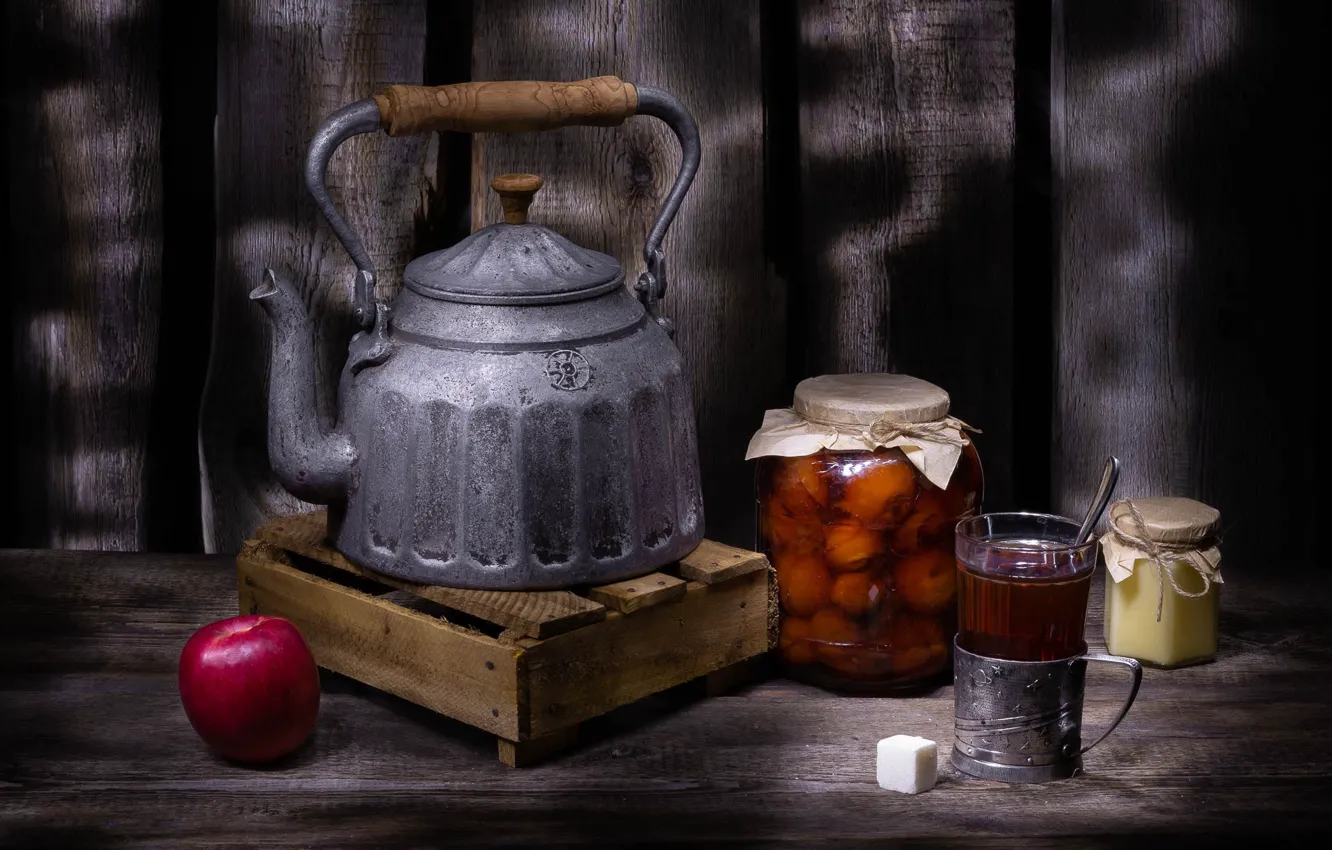 Photo wallpaper tea, kettle, still life, jam