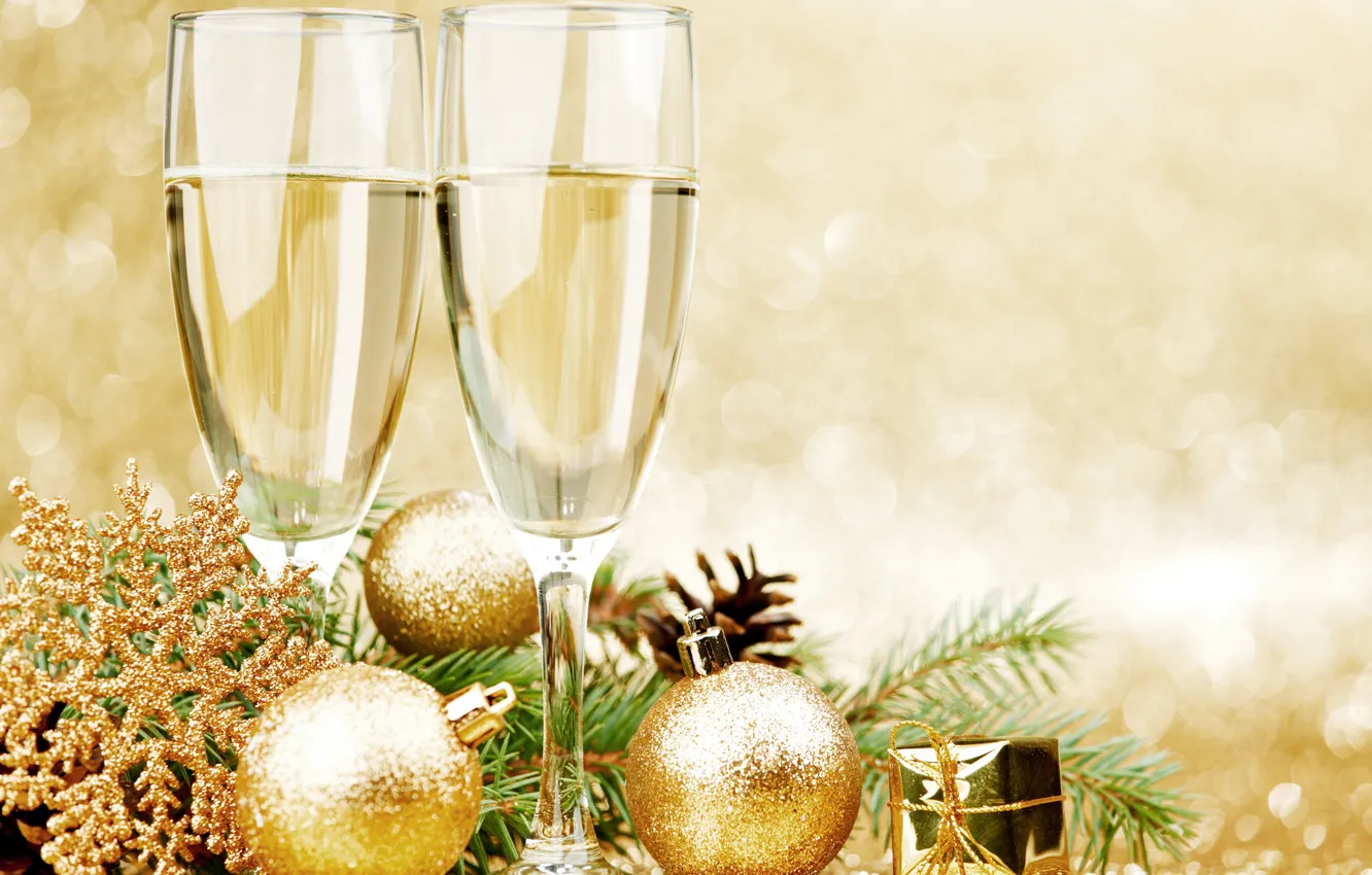 Photo wallpaper Christmas, New year, champagne, Christmas decorations, decor
