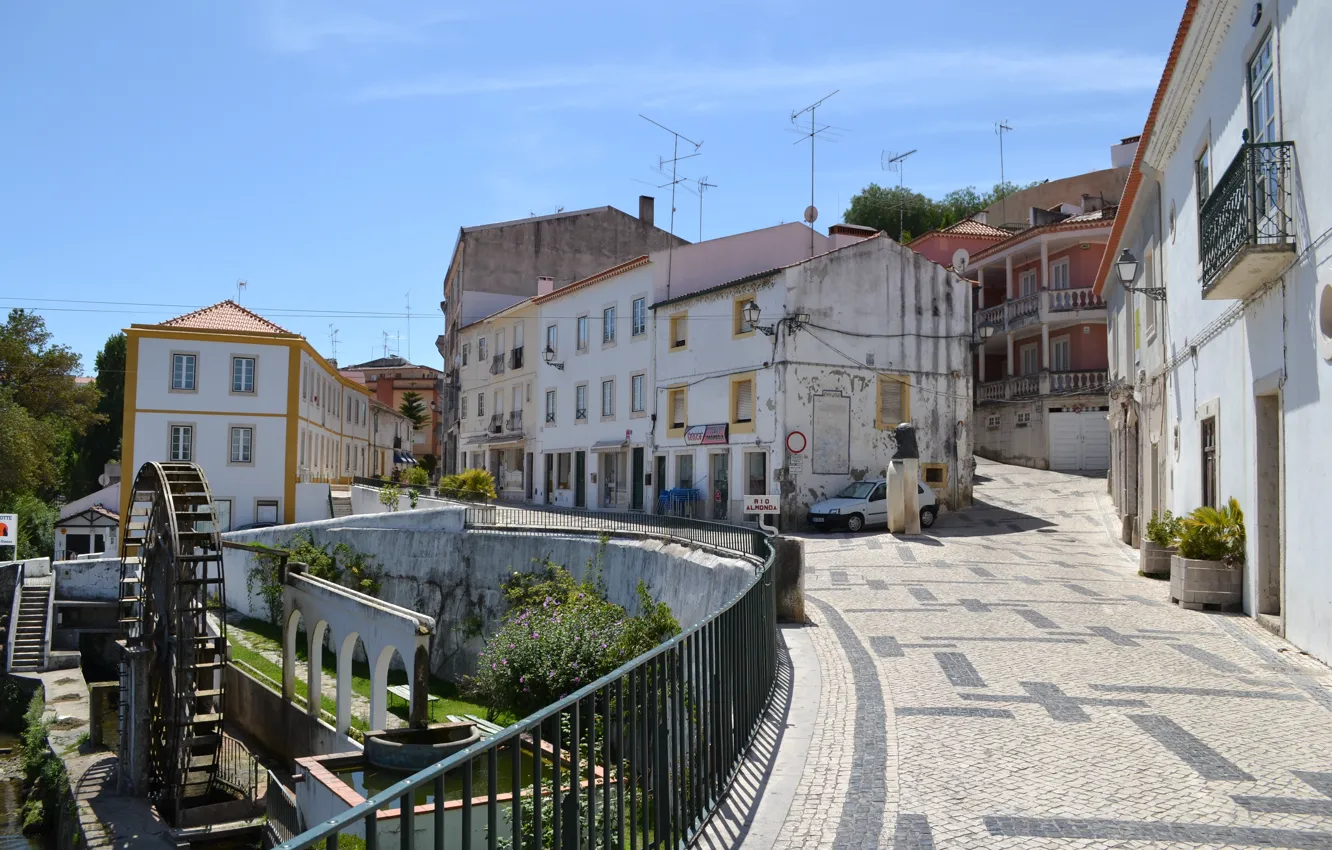 Photo wallpaper Home, Street, Building, Portugal, Street, Rio Almonda, Rio Almond