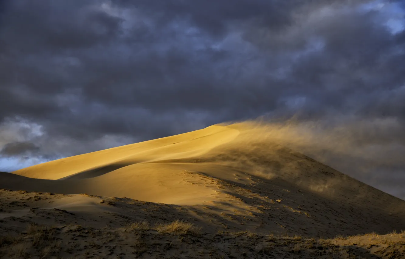 Photo wallpaper sand, the sky, landscape, clouds, nature, the wind, desert, dunes