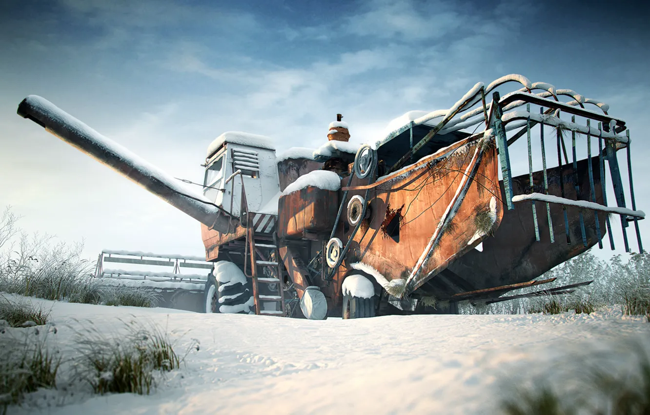 Photo wallpaper winter, snow, harvester, SK-5 Niva, Rostselmash