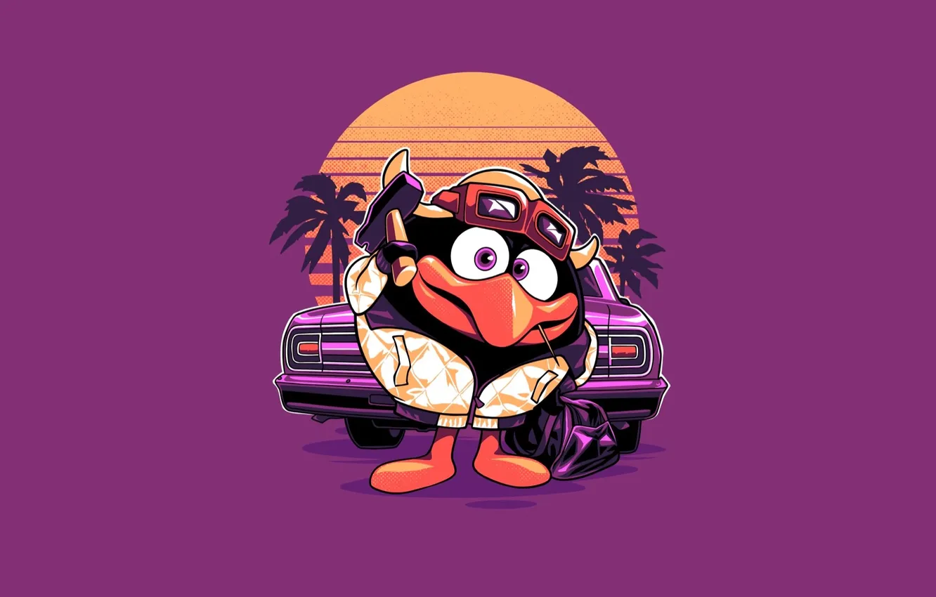 Photo wallpaper cartoon, mechanic, penguins, purple background, inventor, Smeshariki, Pina