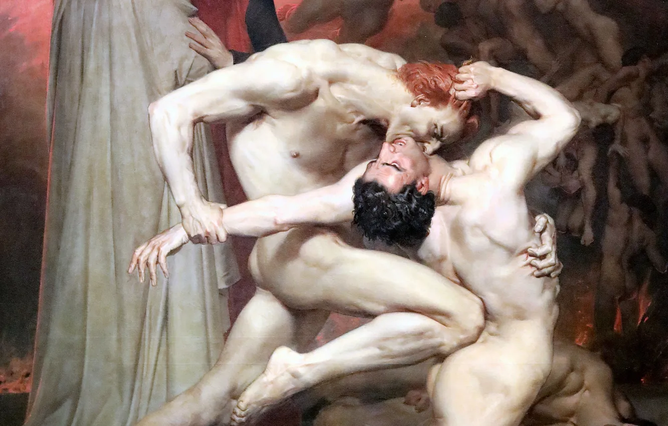 Photo wallpaper picture, male, William-Adolphe Bouguereau, Dante and Virgil in Hell, French academic artist, William-Adolphe Bouguereau