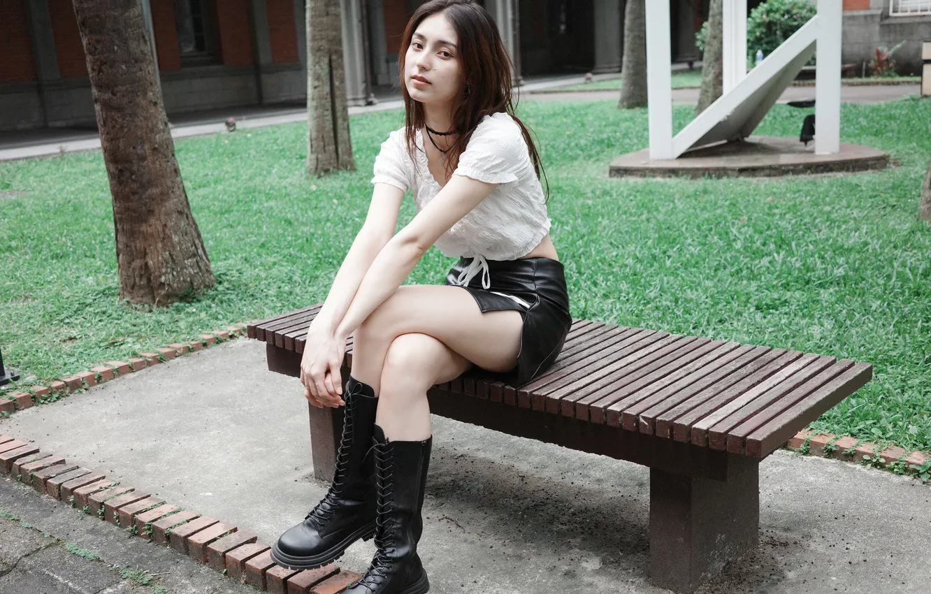 Photo wallpaper woman, beautiful, model, sweet, brunette, asian, boots, adorable