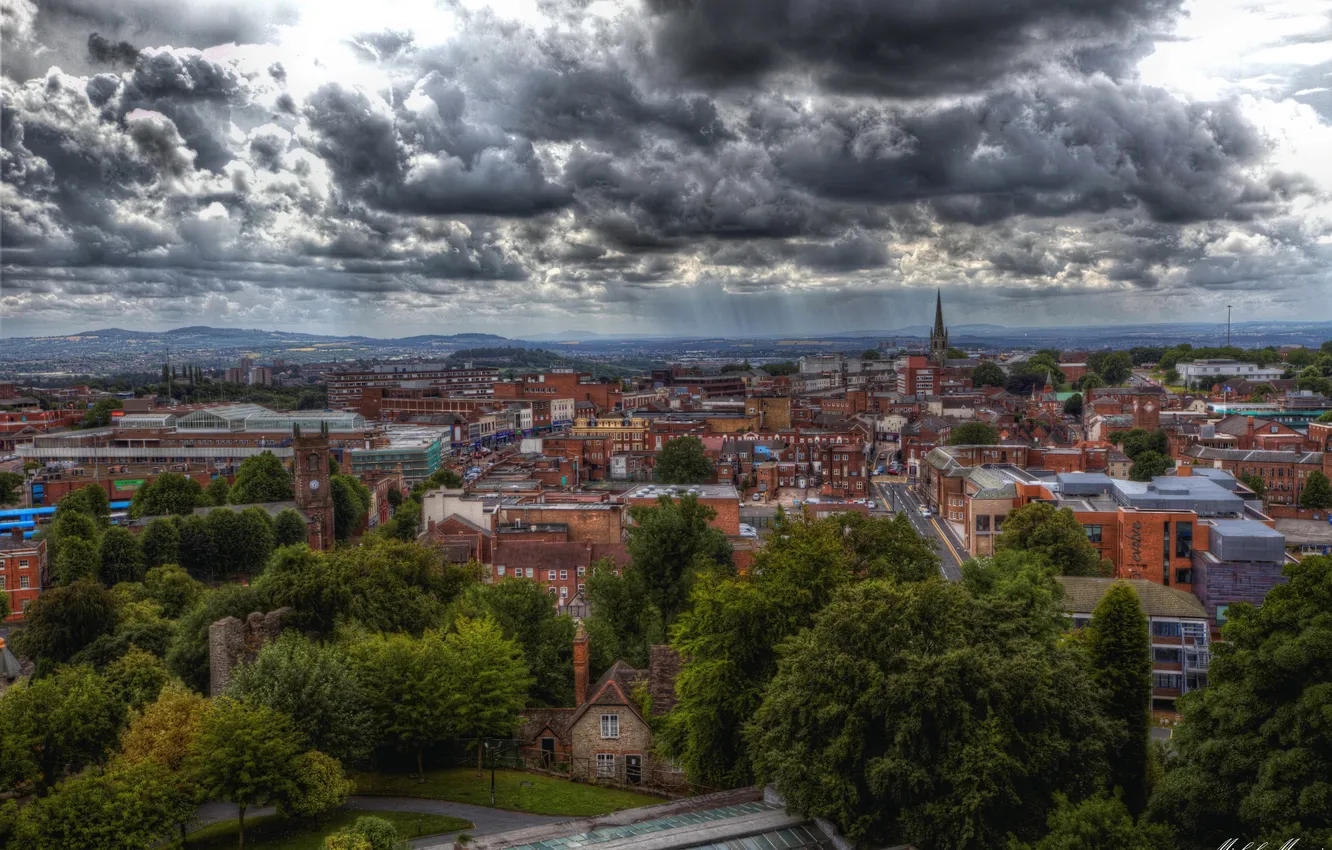 Photo wallpaper clouds, the city, photo, England, HDR, home, UK, Dudley