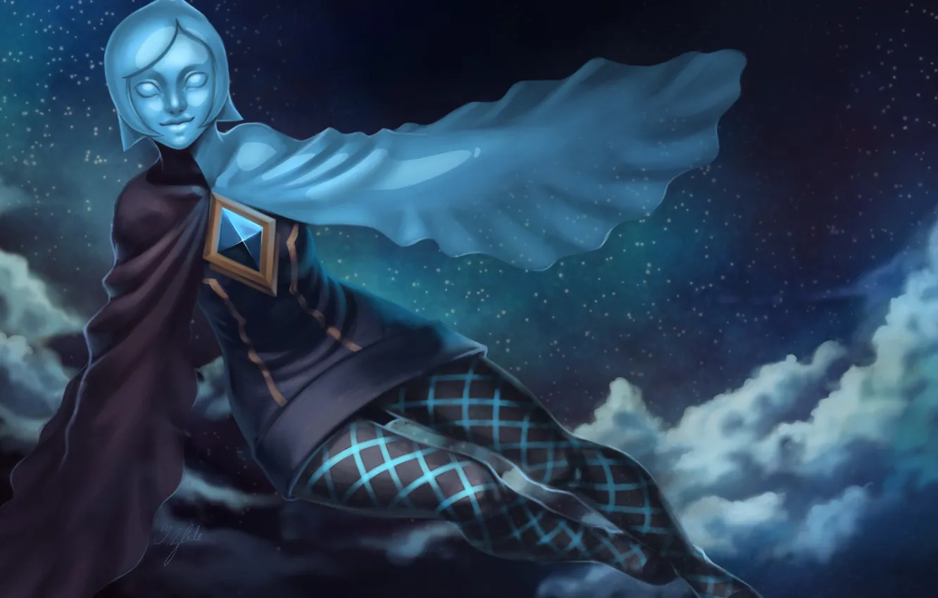 Photo wallpaper the sky, girl, stars, clouds, night, fiction, wings, being