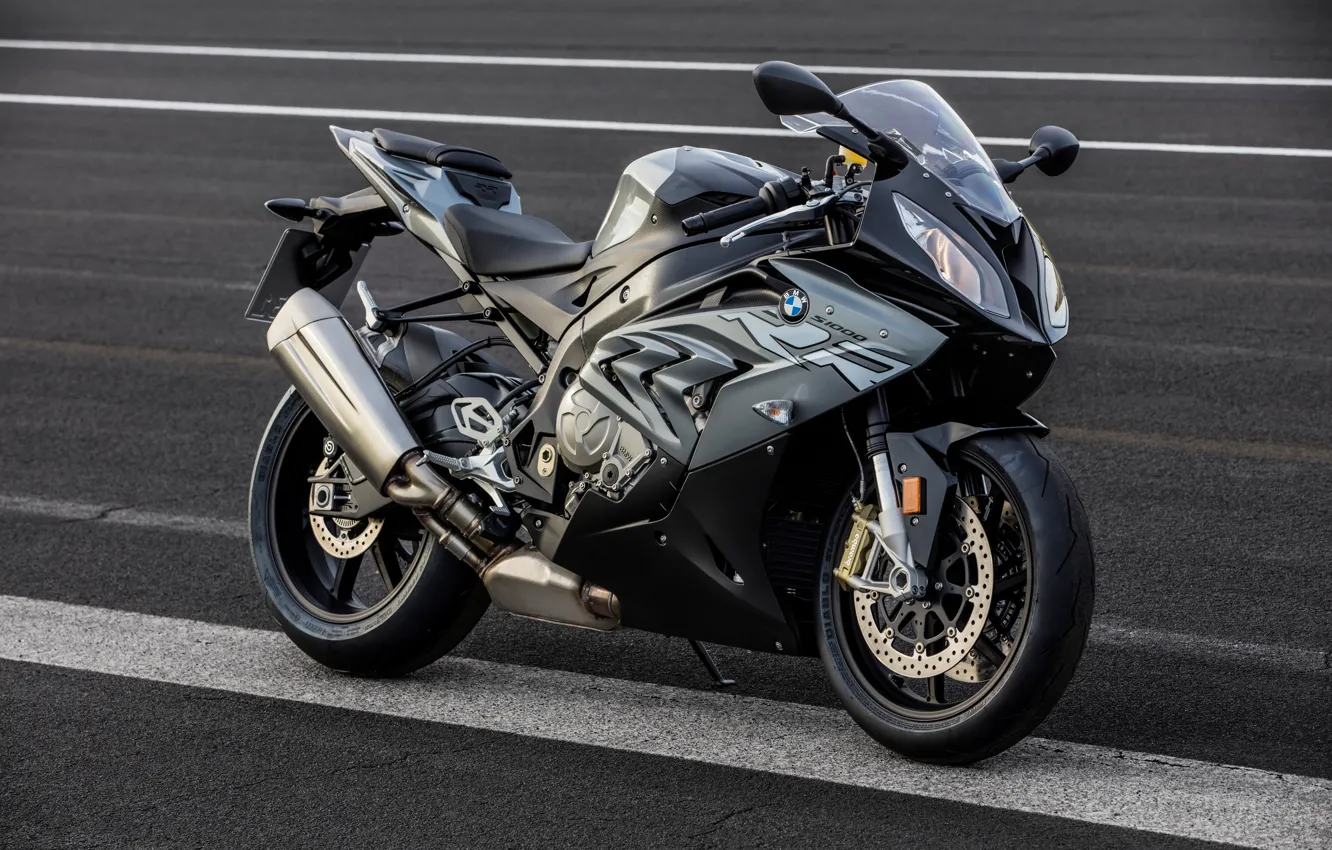 Photo wallpaper asphalt, style, black, BMW, motorcycle, moto, sportbike, BMW S1000