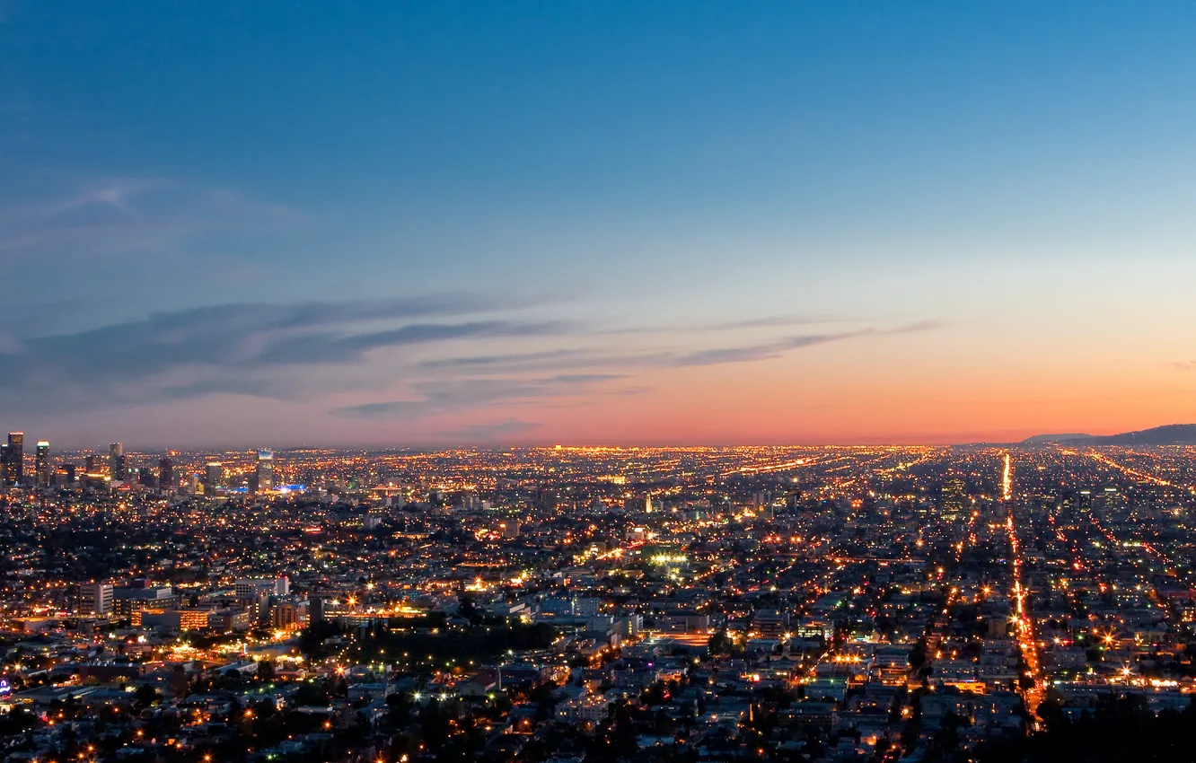 Photo wallpaper panorama, Los Angeles, evening lights
